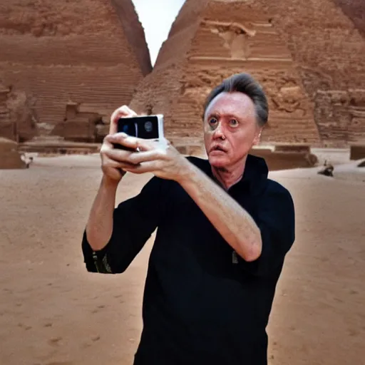 Image similar to christopher walken taking a selfie in egypt, hd 4 k photo