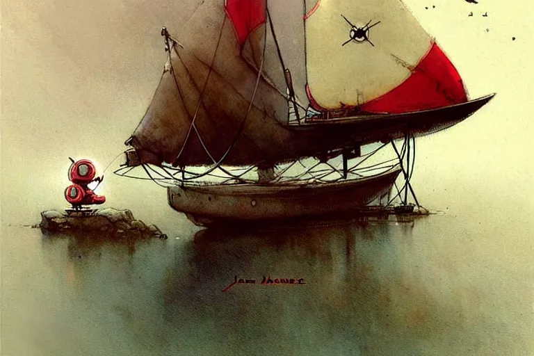 Image similar to adventurer ( ( ( ( ( 1 9 5 0 s retro future robot mouse sailboat house robot. muted colors. ) ) ) ) ) by jean baptiste monge!!!!!!!!!!!!!!!!!!!!!!!!! chrome red