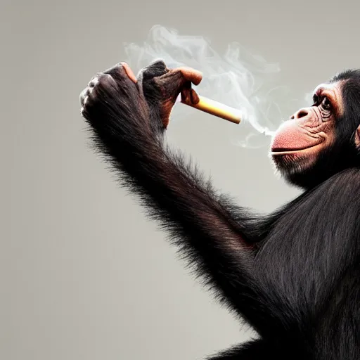 Image similar to a high detail shot of a chimp wearing a suit and smoking