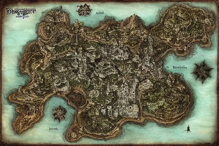 Prompt: map of Dranagoth City, fantasy, roleplay, dungeons and dragons