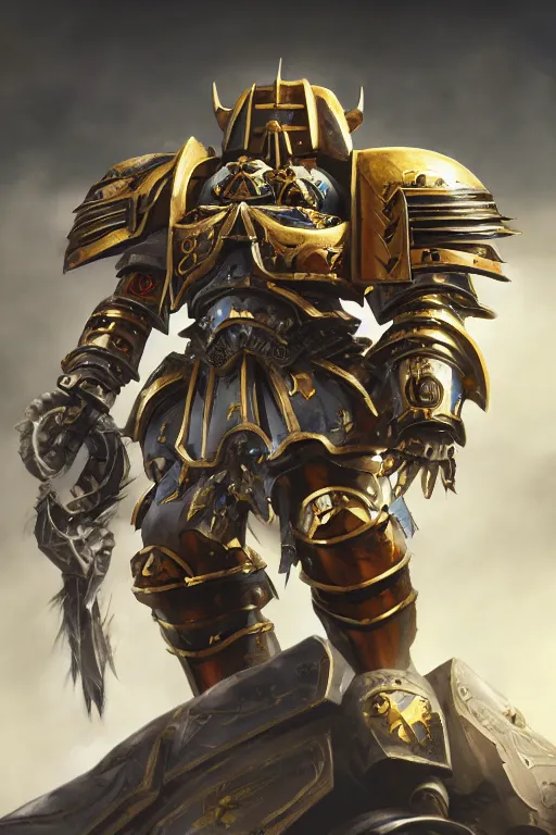 Image similar to armor portrait heros warhammer 4 0 k horus heresy fanart - the primarchs emperor by johannes helgeson animated with vfx concept artist & illustrator global illumination ray tracing hdr fanart arstation zbrush central hardmesh 8 k octane renderer comics stylized