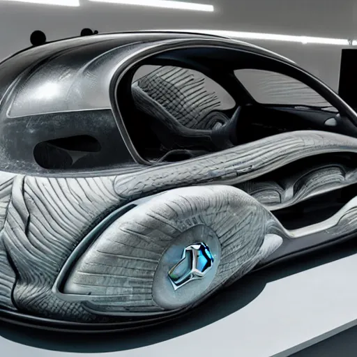 Image similar to A mercedes benz designed by Giger