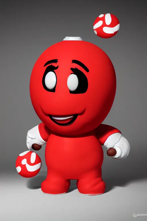 Prompt: a single red m & m candy with white arms and legs, a red sphere wearing a white baseball cap, eminem as the red m character standing on a floor covered with m & m candies, m & m candy dispenser!!!, m & m plush, unreal engine, studio lighting, unreal engine, volumetric lighting, artstation, professional food photography