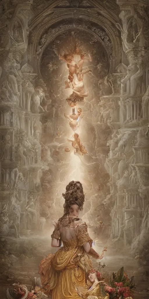 Image similar to a stunning and noble highly detailed romantic period style painting of the place where gods come into being by james jean, josep tapiro baro and harles sillem lidderdale, trending on artstation, oil painting masterpiece, symmetry, rule of thirds, mysterious