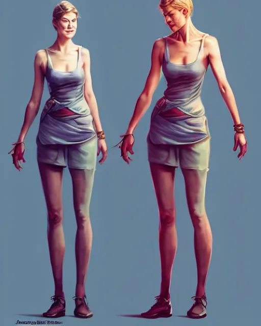 Prompt: full body character concept art of rosamund pike | | distinct - fine, key visual, realistic shaded perfect face, fine details by stanley artgerm lau, wlop, rossdraws, james jean, andrei riabovitchev, marc simonetti, sakimichan, and jakub rebelka, trending on artstation