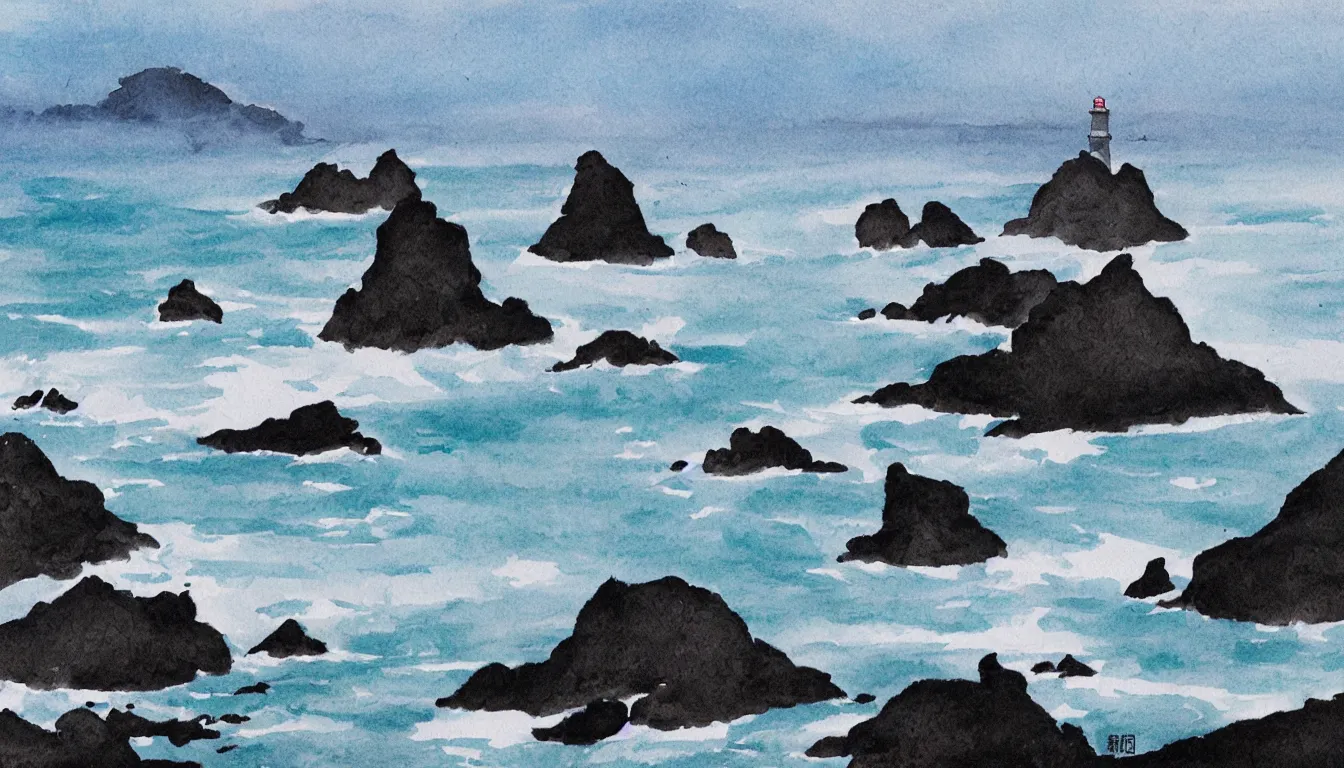 Image similar to oregon coast chinese ink brush