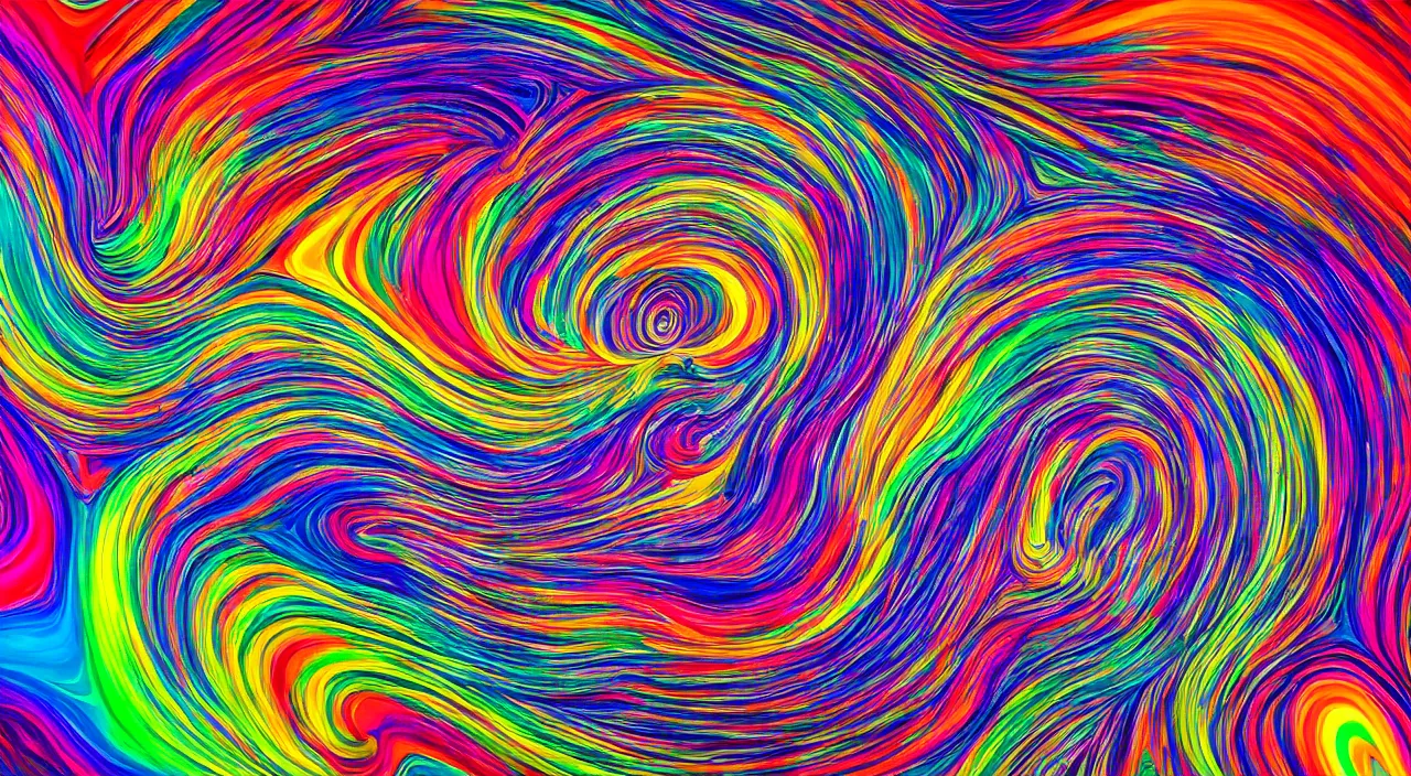 Image similar to the concept of the fifth dimension swirling down a rainbow colored abstraction, hyper detailed