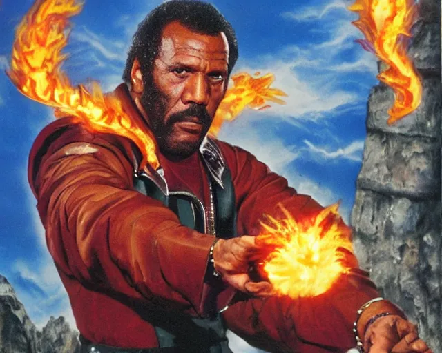 Image similar to fred williamson as a fire mage casting a fireball spell, fantasy artwork, extremely detailed, high quality, award - winning,