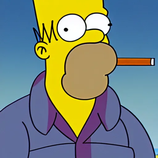 Image similar to homer from the simpsons looking depressed and smoking a cigarette