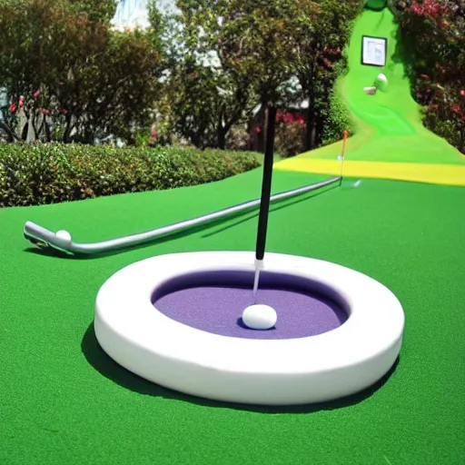 Prompt: mini golf on a giant bed