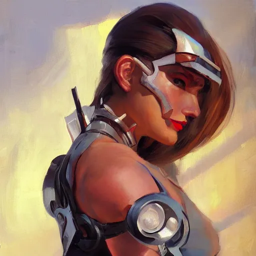 Image similar to Greg Manchess portrait painting of a woman cyborg, medium shot, asymmetrical, profile picture, Organic Painting, sunny day, Matte Painting, bold shapes, hard edges, street art, trending on artstation, by Huang Guangjian and Gil Elvgren and Sachin Teng