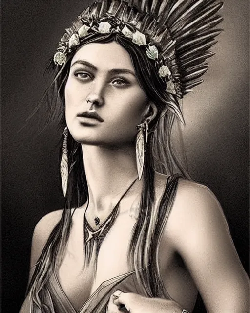 Image similar to realism tattoo sketch of a beautiful greek goddess aphrodite wearing a laurel wreath and arrowhead earrings, in the style of greg rutkowski, amazing detail