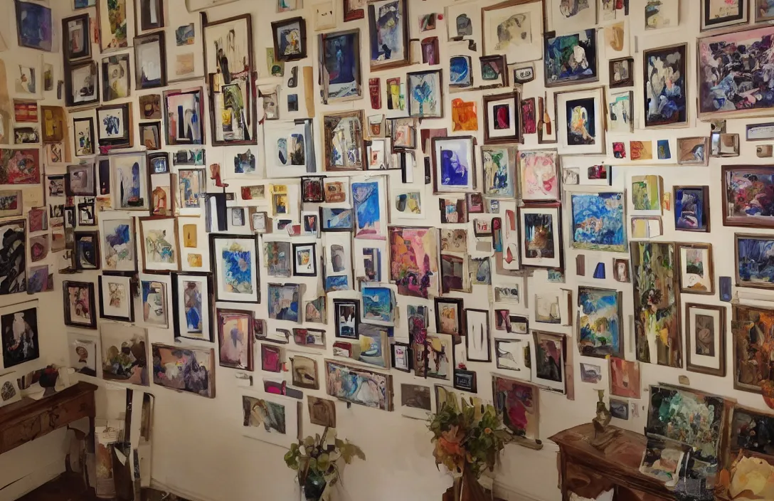 Image similar to wall full of beautiful paintings