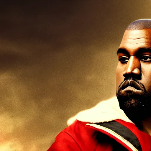 Image similar to Kanye West as Emperor Napoleon in Fallout New Vegas, splash art, movie still, cinematic lighting, dramatic, octane render, long lens, shallow depth of field, bokeh, anamorphic lens flare, 8k, hyper detailed, 35mm film grain