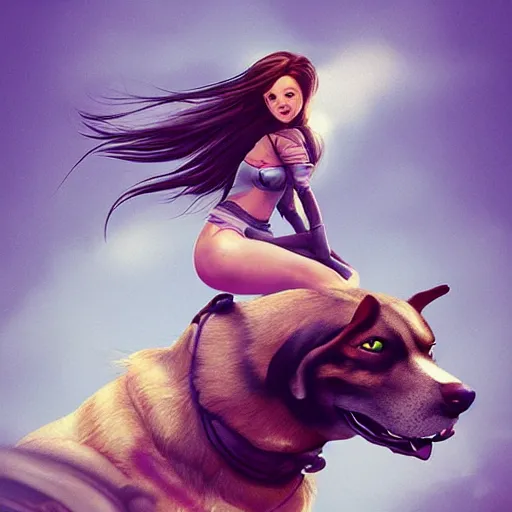 Image similar to a girl riding a giant dog, trending on artstation