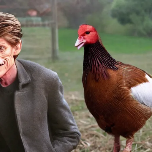 Prompt: fowl willem dafoe with a fowl body,