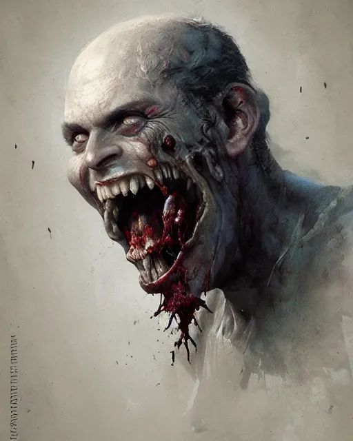 Image similar to hyper realistic photo portrait laughing lunatic zombie cinematic, greg rutkowski, james gurney, mignola, craig mullins, brom