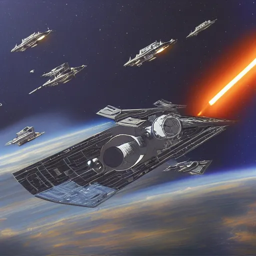 Prompt: sci-fi scene of a spacecraft in the galaxy, Star wars