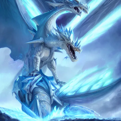 Image similar to a blue eye white dragon, battlefield background, bright art masterpiece artstation. 8 k, sharp high quality artwork in style of jose daniel cabrera pena and greg rutkowski, concept art by tooth wu, blizzard warcraft artwork, hearthstone card game artwork, yugioh artwork