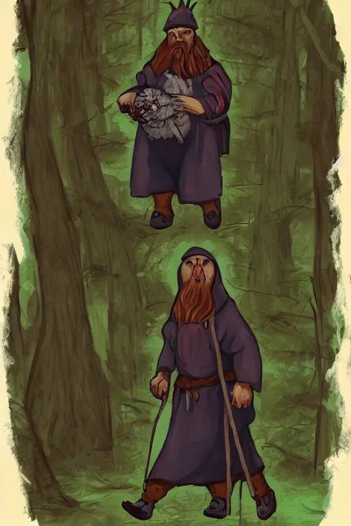 Prompt: slavic dog head man, woolen torso in medieval clothes, walking in the forest, orthodox saint christopher, art by whimmy, trending on artstation,