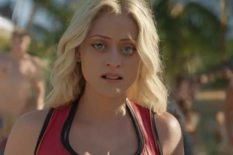 Prompt: A film still of an Olivia Taylor Dudley in Baywatch, high detail