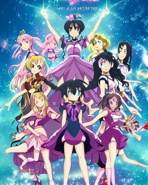 Prompt: a movie about a group of magical girls saving the world, movie poster, anime art