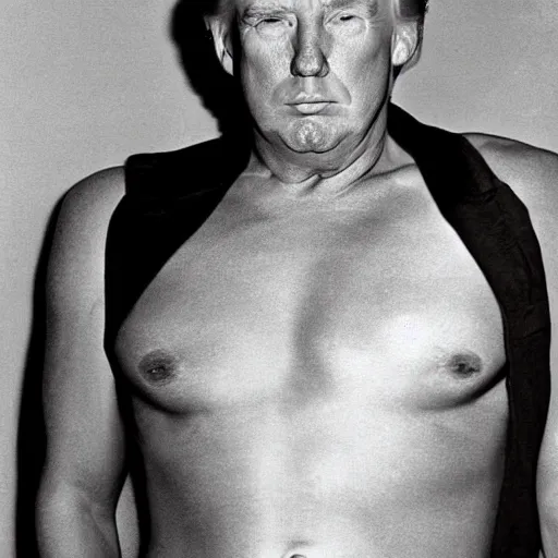 Image similar to hyper realistic photo of donald trump as a playboy model, proportional body