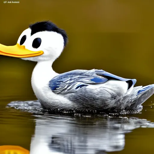 Image similar to real life donald duck, ultra realistic, sharp focus, wildlife photography, award winning photography