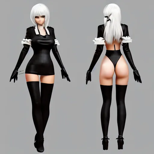 Image similar to portrait of 2B nier automata wearing skintight clothes behind, trending on artstation, artstationHD, artstationHQ