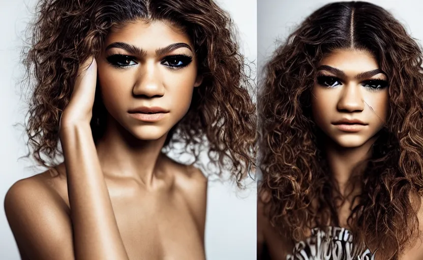 Image similar to photographic portrait by Andy Gotts of Zendaya, closeup, sigma 85mm f/1.4, 15mm, 35mm, 4k, high resolution, 4k, 8k, hd, full color