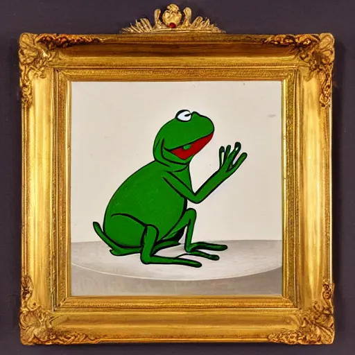 Image similar to Kermit the Frog VIII King of France, 1784, oil painting, London Art Museum