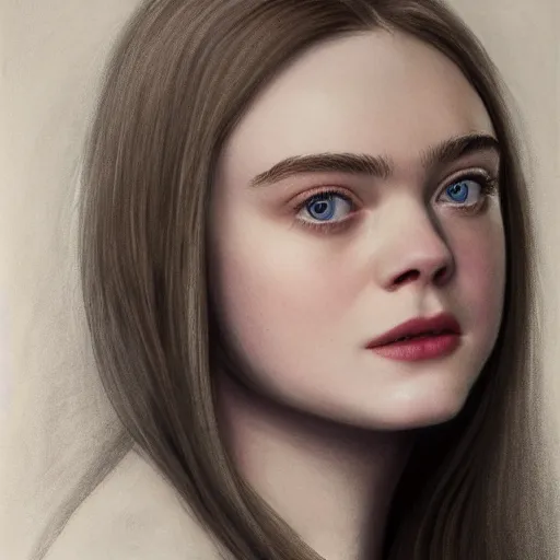 Image similar to Elle Fanning, head and shoulders portrait, extremely detailed masterpiece, one single continues line,