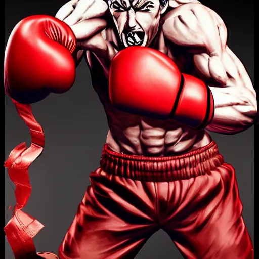 Prompt: demon boxing hero , short hair,worn pants,boxing glove made by Yusuke Murata,Tomohiro Shimoguchi, ArtStation, manga style,centered,highly detailed face,CGSociety