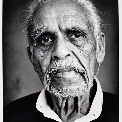 Image similar to black and white photo, portrait of 80 year old cuban man by richard avedon, realistic, Leica, medium format, cinematic lighting, wet plate photography, parallax, high resolution,