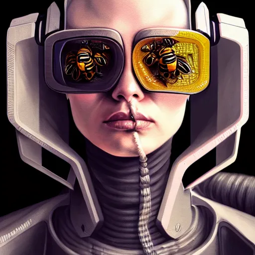 Image similar to portrait painting of a cyberpunk apis mellifera street doctor, sharp focus, award - winning, trending on artstation, masterpiece, highly detailed, intricate, cartoon, anime. art by merwild and ernesto irawan and rachel denton