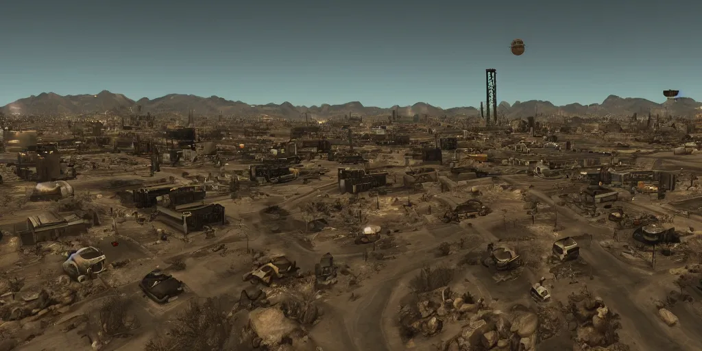 Image similar to a view from wide angle on new vegas city from fallout : new vegas game,