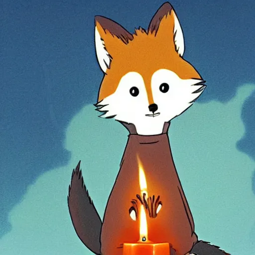 Image similar to a fox with a candle by studio ghibli