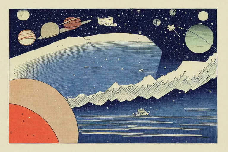 Prompt: hubble space telescope, the earth and stars in background ， by hiroshige utakawa