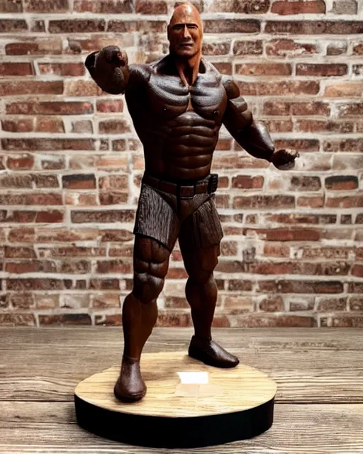 Prompt: a crude wooden carved statue of dwayne the rock johnson, ebay listing, product picture, advertisement, thumbnail