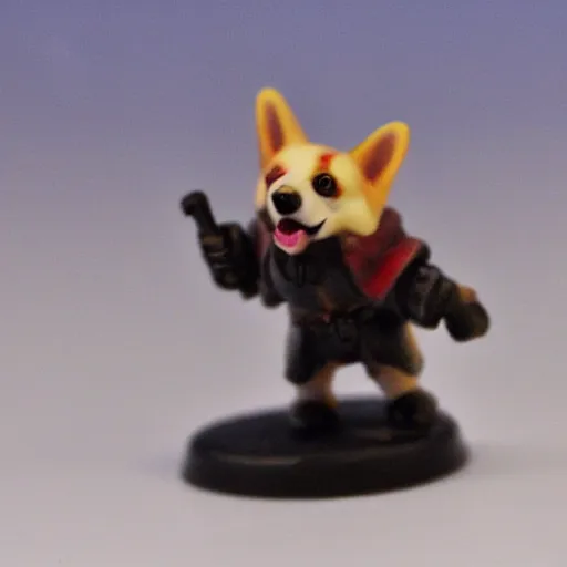 Prompt: corgi wargaming miniature, evil, red eyes