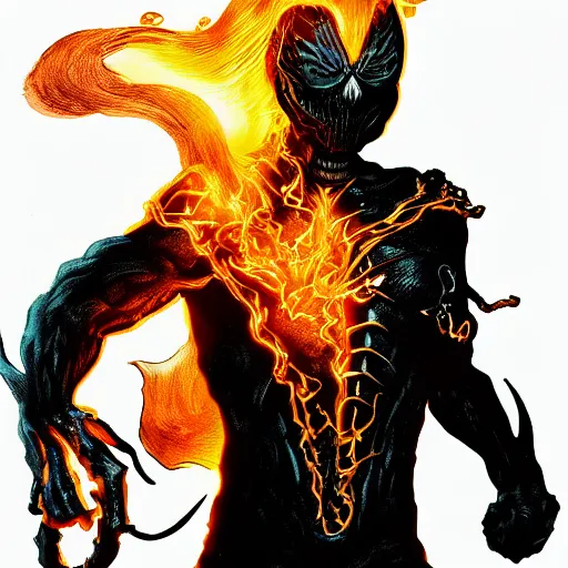 Image similar to ghost rider symbiote, comic strip style, dynamic lighting, fantasy concept art, trending on art station, stunning visuals, creative, cinematic, portrait, ultra detailed