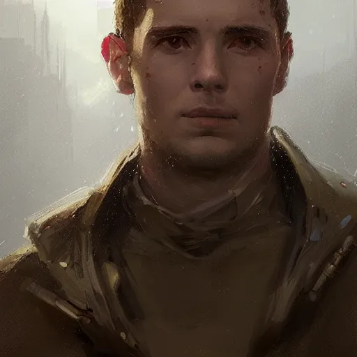 Image similar to portrait of a man by greg rutkowski, young, british features, short brown hair, wearing military fatigues of the galactic republic, star wars expanded universe, he is about 2 0 years old, highly detailed portrait, digital painting, artstation, concept art, smooth, sharp foccus ilustration, artstation hq