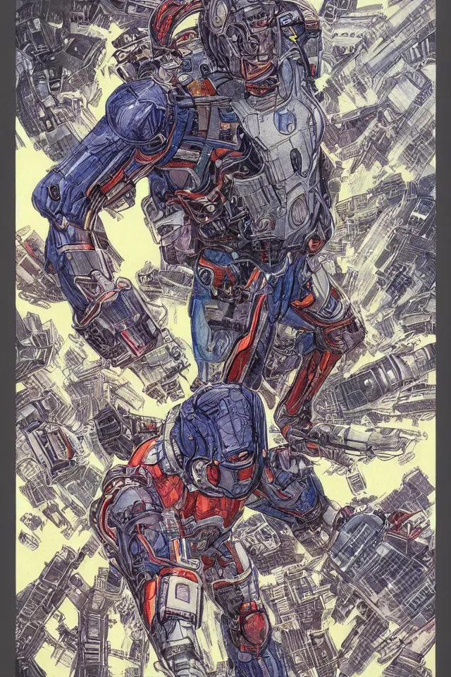 Image similar to Marvel comic book illustration, portrait of Machine Man, color pencil concept art by Barry Windsor-Smith, sci-fi, Trending on Artstation HQ, deviantart