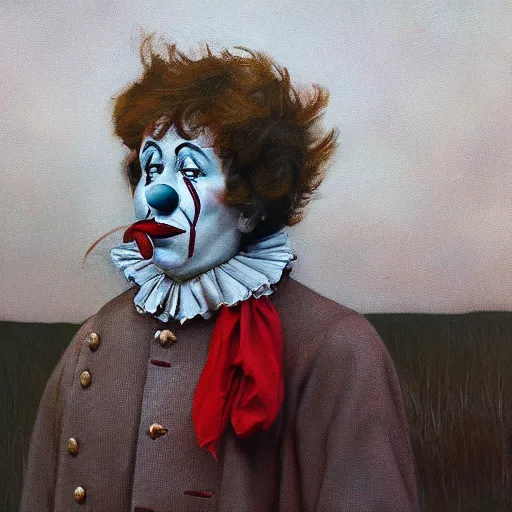 Image similar to a clown in the style of andrew wyeth