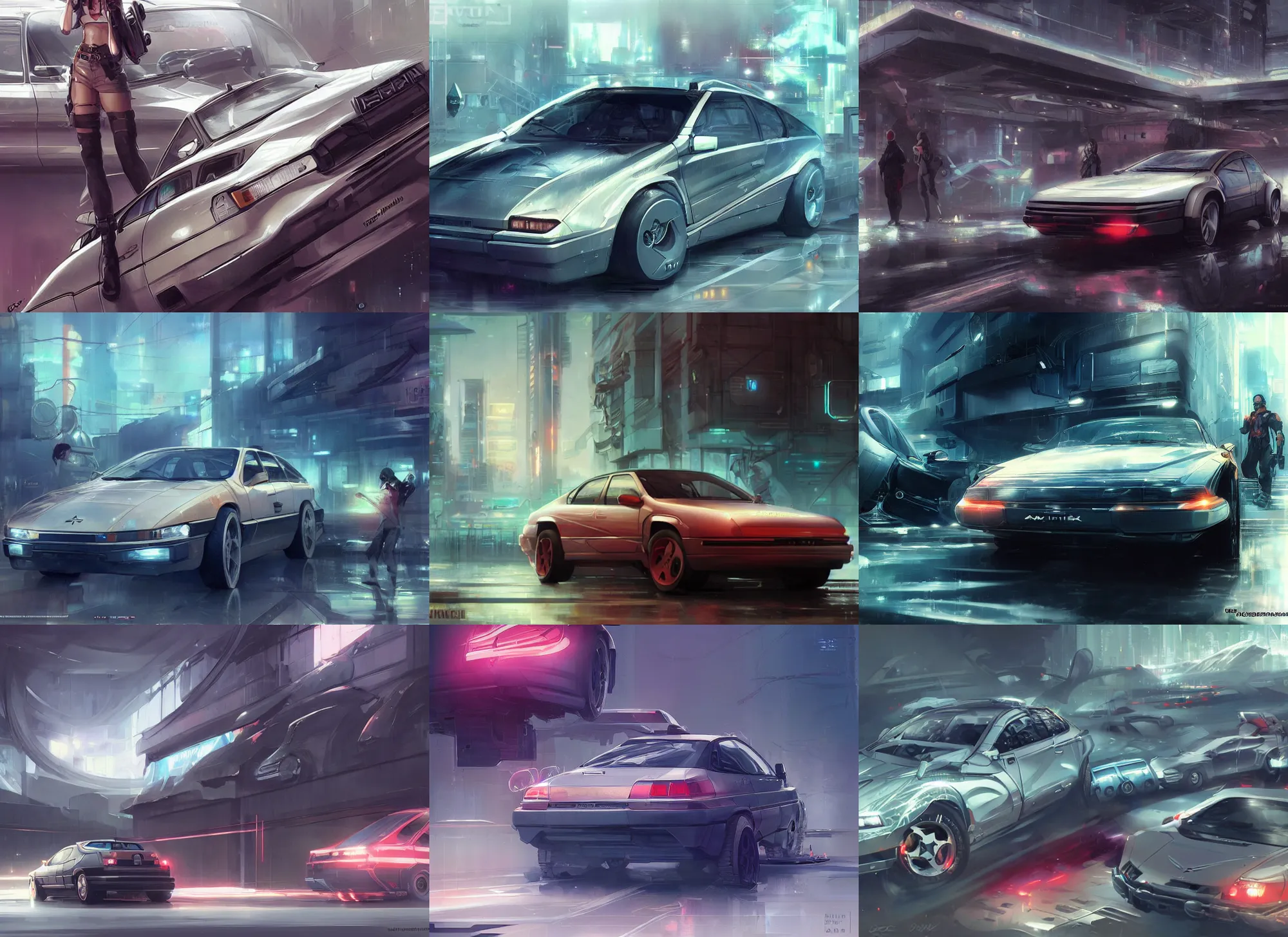 Image similar to concept art, Citroën XM (1994), retro cyberpunk, Krenz Cushart, Ross Tran