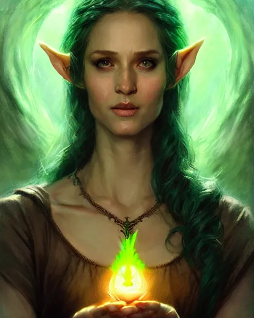 Image similar to a female elvish sorceress casting a green fireball | | pencil sketch, realistic shaded, fine details, realistic shaded lighting poster by greg rutkowski, magali villeneuve, artgerm, jeremy lipkin and michael garmash and rob rey