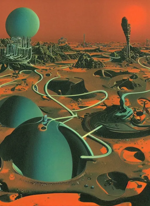 Image similar to photorealistic image of a martian industrialism, by roger dean, by dean ellis