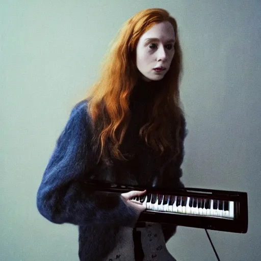 Image similar to SOPHIE the musician, photographed by Annie Leibovitz, oil on canvas