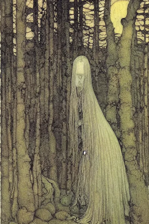 Prompt: the ghostly woman of the forest, john bauer