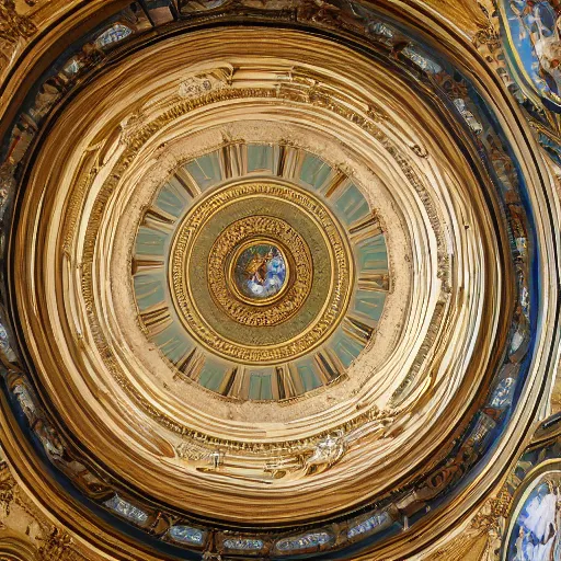 Prompt: ornated circular ceiling, with paintings of angels, highly detailed